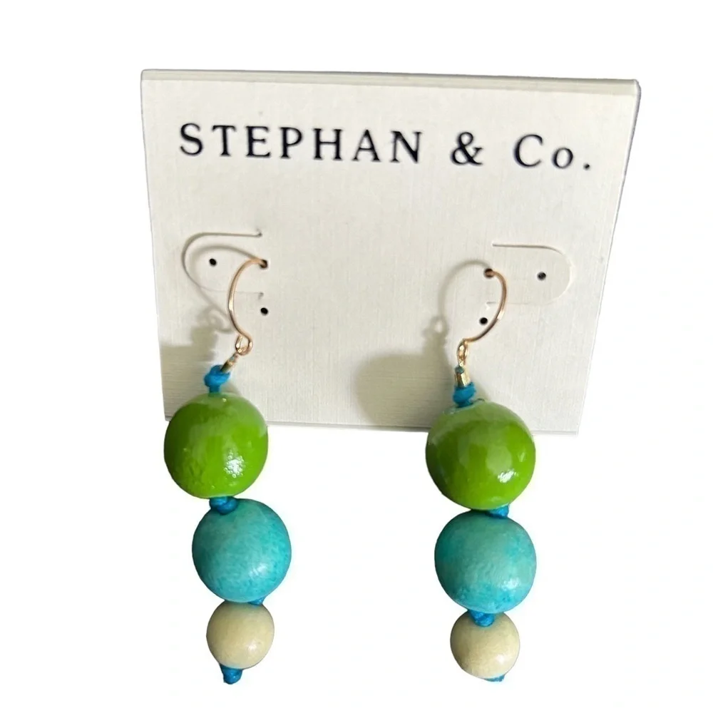 Stephan & Co. Wooden Three Bead Drop Earrings in This Seasons Trending Colors